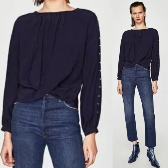 Zara Wrap Blouse with Pearl Details - Picture 1 of 9